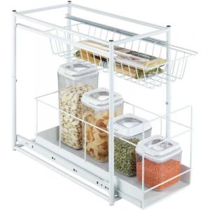 Rangement placard cuisine coulissant Wanja , 2 tiroirs de rangement de cuisine coulissant, id&eacute;al pour l'am&eacute;nagement des placards de cuisine, M&eacute;tal,