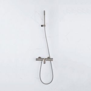Fugaflow - Eccelente Sobrado Robinet de baignoire thermostatique avec douchette stick, support et flexible en métal Inox brossé pvd