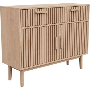 Buffet multi-rangement 2 portes &ndash; 100 x 35 x 80 cm &ndash; 2 tiroirs coulissants &ndash; Panneau d&rsquo;agglom&eacute;r&eacute; &ndash; Meuble de rangement &ndash; Naturel