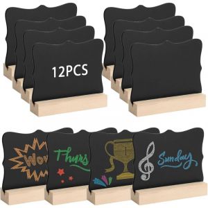 Lntyq - 12PCS Ardoise Craie, Anruyi Mini Tableau Noir, Mini Ardoise de Table de 10 7.6cm, Ardoise Craie Bois avec Support Ardoise pour Anniversaire