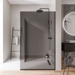 2 Parois de douche italienne d'angle 120x200cm + 90cm, verre fumé nano 10mm, profilé mural + sol inox noir mat - EX102 120 cm, 90 cm, Avec profilé de