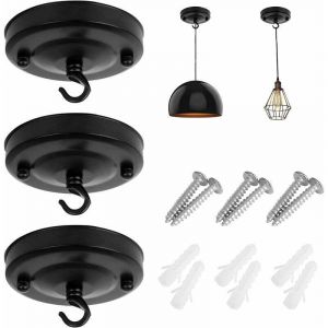 Plafond Rosace Crochet, 3 Pcs Plaque de Plafond Lustre pour Lustres/Panier de Fleur, Plaque de Plafond Lustre Vintage avec Vis Correspondantes (Noir)