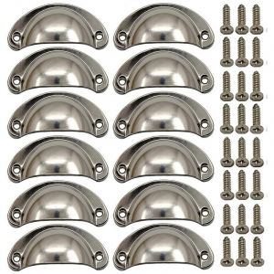 12 × Poignée de Coquille Vintage pour Tiroir Armoire Meuble Cuisine, Alliage Fer-nickel Demi Lune Bouton de Meuble Bouton de Porte de Placard 8,1 cm