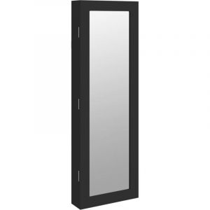 Armoire &agrave; bijoux meuble rangement organisateur chambre vestiaire salle de bain avec miroir murale 30 x 8,5 x 90 cm noir
