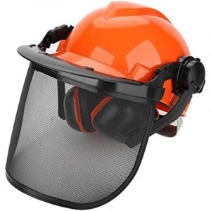 Casque Forestier de Sécurité pour Les Travaux de Type Forestier avec Protections Auditives et Visière en Maille d&39acier, Orange