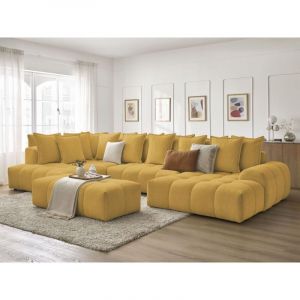 Bobochic - Canap&eacute; panoramique convertible coffre everest tissu chin&eacute; avec pouf Angle droit Jaune