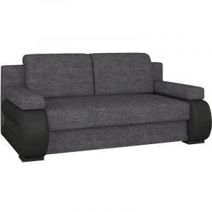Les Tendances - Canap&eacute; convertible 2 places tissu anthracite et simili cuir noir Korina 202cm