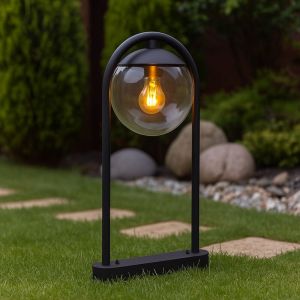 Globo - Lampadaire extérieur path light patio lamp lampadaire extérieur boule de verre, IP44 retro, métal noir fumé, 1x douille E27, HxLxÜ 50x20x32cm