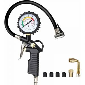 Dpzo - jamais UTILISÉ]Manometre Pression Pneu, Numérique Manomètre Pneu, Pistolet de Gonflage Manomètre Avec 4 Bouchons de Valve//un Adaptateur de