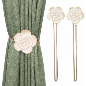 Lot de 2 Embrasse de Rideaux Magn&eacute;tique en Forme de Cam&eacute;lia Attache de Rideau Vintage Boucle de Rideau D&eacute;coratives pour Salon Chambre Bureau Beige
