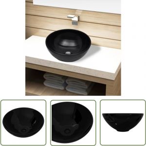 The Living Store - Bassin d'&eacute;vier rond c&eacute;ramique Noir pour salle de bain - Lavabo C&eacute;ramique Noir - Lavabo Salle De Bain - &Eacute;vier Rond - Basin D'&eacute;vier