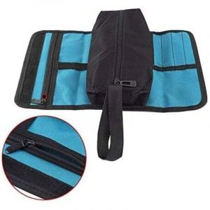 Sac &agrave; outils, petit sac &agrave; outils enroulable, sac &agrave; outils en toile, sac de rangement avec fermeture &eacute;clair et boucle pour &eacute;lectricien, plombier,