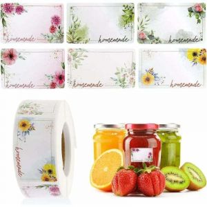 500 pièces Étiquettes à confiture,Étiquette Autocollante Fleur Rectangle Etiquettes Autocollants Bocaux,convient pour pot de confiture bocal