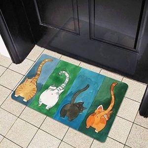 Tapis de bienvenue, tapis de bienvenue &agrave; motif chat, tapis de porte antid&eacute;rapant pour l'ext&eacute;rieur, l'int&eacute;rieur, la chambre et la salle de bain (45 x