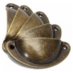 10pcs Poign&eacute;e de Coquille Vintage pour Tiroir Armoire Meuble Cuisine, Fer Incurv&eacute; Bouton de Porte de Placard Retro 8,2 cm x 3,5 cm Laiton Antique