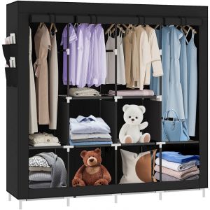 Aqrau Armoire de Rangement Garde-Robe, Penderie Dressing Textile en Tissu Intiss&eacute; avec Fermeture &agrave; Glissi&egrave;re, pour Chambre, Vestiaire, Noir