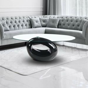 Table basse 115x65 cm avec plateau ovale en verre et cadre noir brillant - Miranda