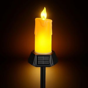 Bougie solaire sans flamme r&eacute;aliste effet LED vacillante IP65 &eacute;tanche avec piquet pour d&eacute;coration de cour et all&eacute;e