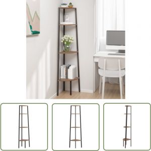 The Living Store &Eacute;tag&egrave;re d'angle 4 niveaux Marron fonc&eacute; et noir 45,5x31,5x150 cm - Biblioth&egrave;que D'angle - &Eacute;tag&egrave;re Murale - Rangement Mural - Meuble