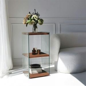 Pier Import - Colonne vitrine design - bois marron, 3 plateaux lhasa