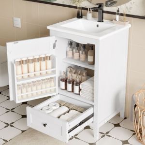 Eifson - Meuble lave-mains 51x46x85 cm, meuble lave mains &agrave; poser , meuble de salle de bain &agrave; poser, avec lavabo, tiroir, &eacute;tag&egrave;re r&eacute;glable, Lave
