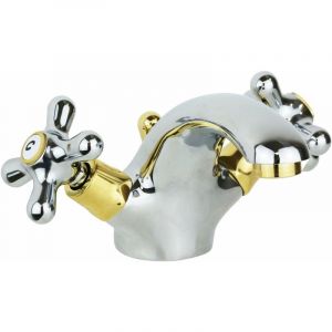 Paffoni - Robinet Lavabo Double Levier Bec 114 mm Couleur Or Chrome Iris IRV075CO chromè-or - Iris - Vidage automatique 1'1/4