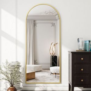 Koonmi - Miroir sur pied avec haut bombé, 165 x 60 cm Miroir bombé en verre robuste, miroir mural pour tout le corps, à poser sur le mur ou à placer
