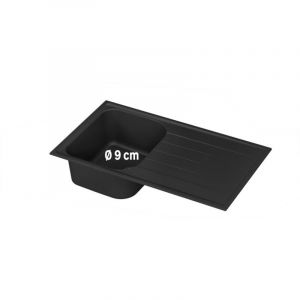 &Eacute;vier de Cuisine &agrave; Encastrer DELINIA Elbe 1 Bac avec &Eacute;gouttoir Quartz et R&eacute;sine Noir - 82314094