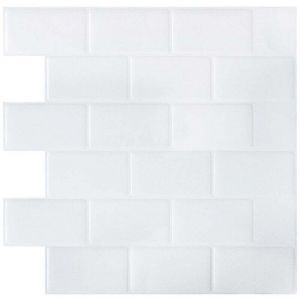 Papier Peint Carrelage Autocollant Blanc 30 x30 cm Style Mosa&iuml;que Sticker Mural Film D&eacute;coratif Imperm&eacute;able pour Carreaux de Mur de Salle de Bains et