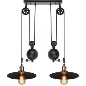 Lampe &agrave; suspension &agrave; poulie r&eacute;tractable industrielle noir luminaire suspendu plafonnier design vintage pour salons cuisine restaurant bar - 2 Lampe