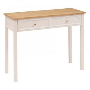 Table console Coiffeuse avec 2 tiroirs, coloris ivoire - Longueur 100 x Profondeur 35 x Hauteur 80 cm