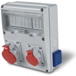 Coffret &Eacute;lectrique 11 Modules DIN 2 Prises 3P+N+T 32A + 2 Prises type F IP44 Enerbox SCAME Gris