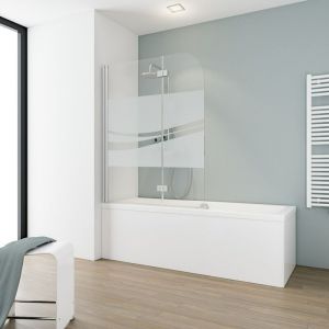 Pare-baignoire pliant, verre 5 mm, paroi de baignoire Schulte cran de baignoire pivotant, Décor sérigraphié liane, profilé alu-argenté, 2 volets 112