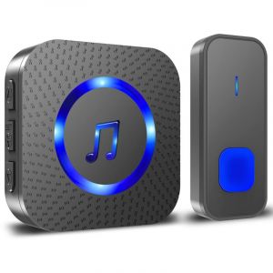 Sonnette sans Fil, 400M Sonnette de Porte IP55 Étanche Carillon Electronique, Kit de Carillon avec Récepteurs Enfichables pour la Maison, 55 Mélodies