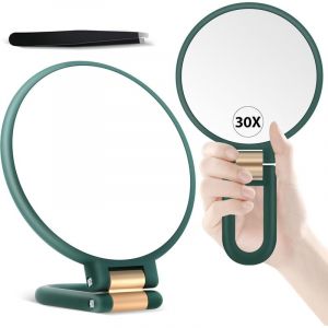 Miroir grossissant de Poche, Miroir grossissant Double Face de Voyage avec grossissement 30X/1x, poign&eacute;e r&eacute;glable &agrave; 360&deg; et Pince &agrave; &eacute;piler de