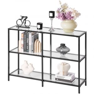 VEVOR Table Console en Verre 3 Niveaux, Table deAppoint Rectangulaire Moderne, Bout de Canape avec Plateau en Verre Trempe, Pieds en Fer et