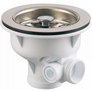 Altech - bonde plastique - evier grès - sans trop plein - diamètre 90 mm - a panier + prise male 40800000034