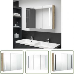 The Living Store - Armoire de salle de bain &agrave; miroir led 89x14x62 cm ch&ecirc;ne - Meuble De Salle De Bain - Armoire De Salle De Bain - Armoire &agrave; Pharmacie