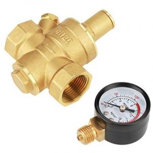 Ouylaf - DN20 Vanne de r&eacute;duction de pression d'eau r&eacute;glable en laiton avec Manom&egrave;tre Compteur de pression,R&eacute;ducteur de pression