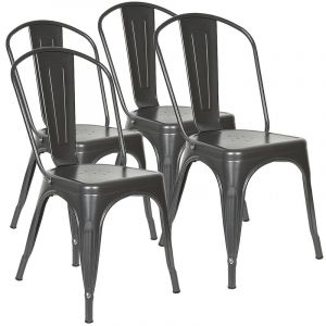 4X Chaise de Salle à Manger en Métal, Chaise de Cuisine Empilable Chaise de Jardin avec Dossier pour Bar Café Salon Restaurant Intérieur et