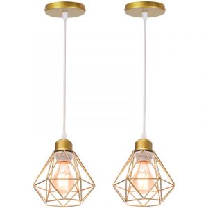 Lot de 2 Lustre Suspension Industriel en M&eacute;tal, Stoex Luminaire Style Vintage Design forme Cage Diamant R&eacute;tro pour Salon Chambre Salle &agrave; manger (sans