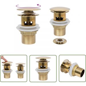 The Living Store - Drain &agrave; poussoir avec d&eacute;bordement Dor&eacute; 6,4x6,4x9,1 cm - Robinet Lavabo - Robinetterie Salle De Bain - &Eacute;vacuation Lavabo - Siphon