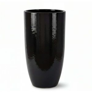 Pot grande taille d'ext&eacute;rieur EIFFEL 37x70cm noir, fait main en terre cuite &eacute;maill&eacute;e, r&eacute;sistant au gel