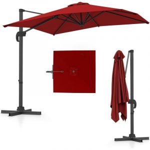COSTWAY Parasol D&eacute;port&eacute; Carr&eacute; 2,4 x 2,4 m, Parasol de Jardin Ext&eacute;rieur Rotatif 360&deg; - 5 Inclinaisons R&eacute;glables, 8 Baleines R&eacute;sistantes, Pied en