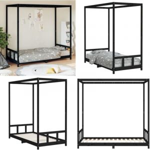 Vidaxl - Cadre de lit pour enfants noir 90x190 cm bois de pin massif - Lit Bébé - Lit Enfant - Cadre De Lit - Bois De Pin - Design Baldaquin - Home &