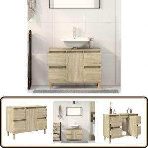 Meuble d'&eacute;vier ch&ecirc;ne sonoma 80x33x60 cm bois d'ing&eacute;nierie - Meubles De Salle De Bain - Armoire De Lavabo - Meuble Vasque - Rangement Salle De Bain