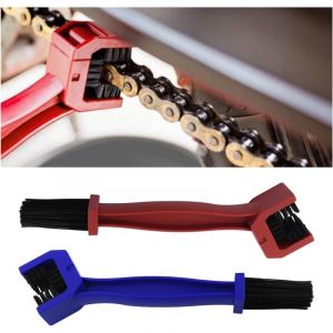 2 Pi&egrave;ces Brosse Chaine Moto,Double T&ecirc;te Nettoyant Chaine Moto avec des Poils Longs et &agrave; Trois Faces,Universel Kit Nettoyage Chaine Moto pour