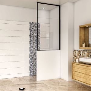 Aica Sanitaire - Pare-muret salle de bain 80x110cm aica paroi fixe pour douche en verre anticalcaire, profilé noir mat, pare-baignoire