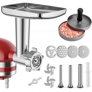 Accessoire de hachoir &agrave; nourriture en m&eacute;tal pour m&eacute;langeurs sur socle KitchenAid Hachoir &agrave; viande, poussoir &agrave; saucisses, comprenant 3 accessoires
