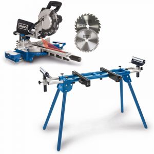 Scheppach Set scie &agrave; onglet radiale HM216 + support UMF1600 - 2000W - lame de scie &Oslash; 216 mm - laser de pr&eacute;cision - 65 mm de hauteur de coupe